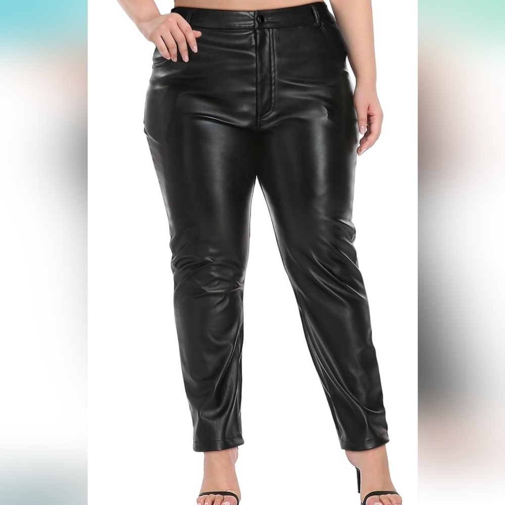 Black Faux Leather Straight Leg Pants